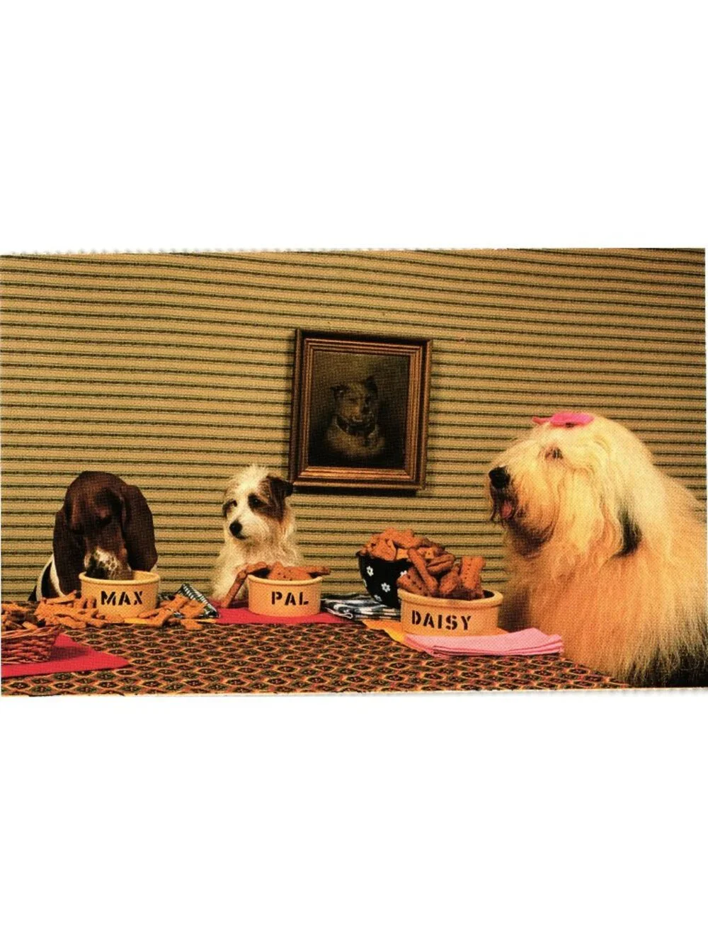 Dogs Dining At Table 1980s Postcard North Shore Animal League Mary Bloom Unused